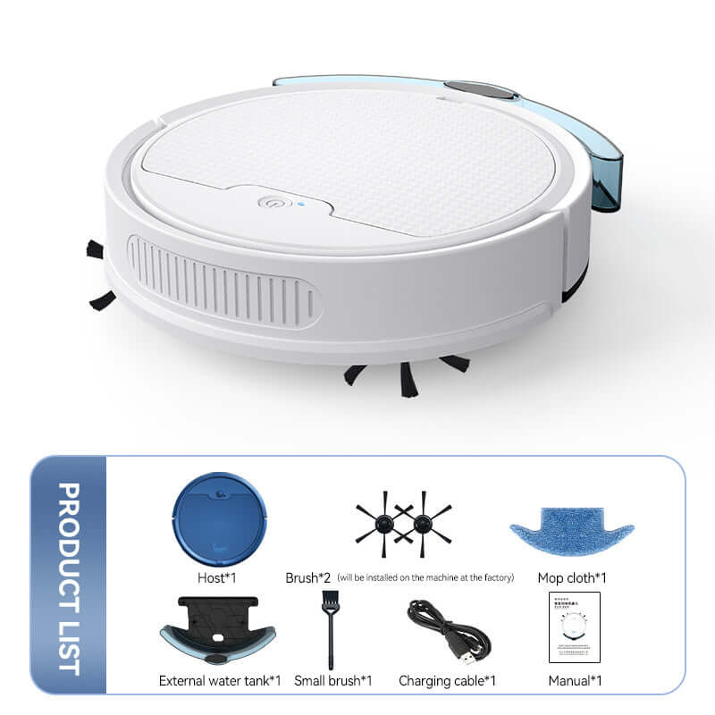 Intelligent sweeping robot with large water tank, remote control, low noise, and 2000 Pa suction for efficient cleaning.