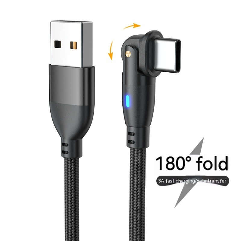 180-degree bendable Type-C data cable for fast charging and data transfer, featuring durable aluminum alloy and nylon material.