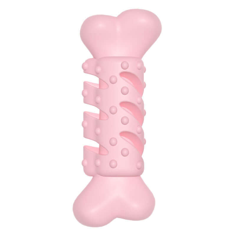 Pink bone-shaped teething toy for dogs, made of TPR material, perfect for chewing and dental health.