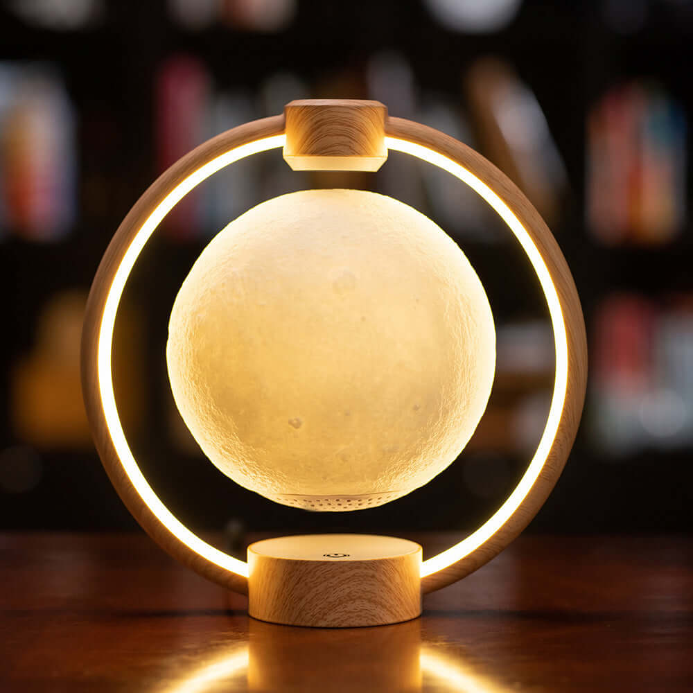 Maglev Moon Light with 3D stereo sound and colorful glare. A DIY Bluetooth lamp that floats and spins—perfect for mood lighting or a unique gift.