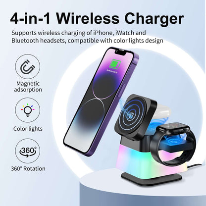 4 in1 Wireless Charger Stand Rotatable Colorful Light