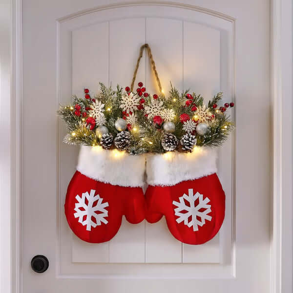 Christmas Glove Flower Wreath Door Decoration
