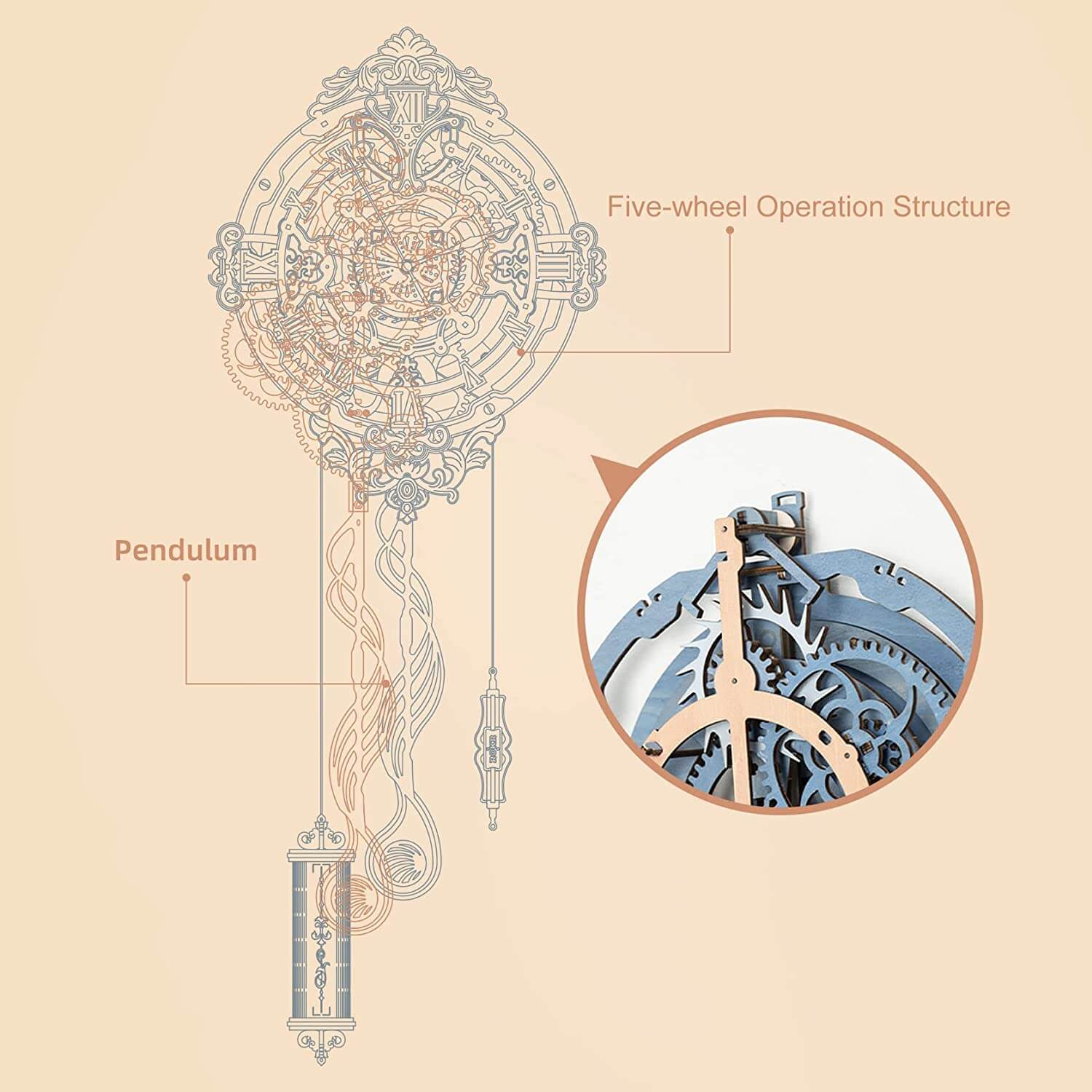 Robotime ROKR 3D Wooden Puzzle Wall Clock for Kids