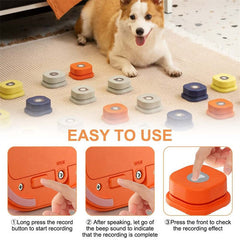 Durable pet communication buttons in various colors for easy recording and interaction with pets.