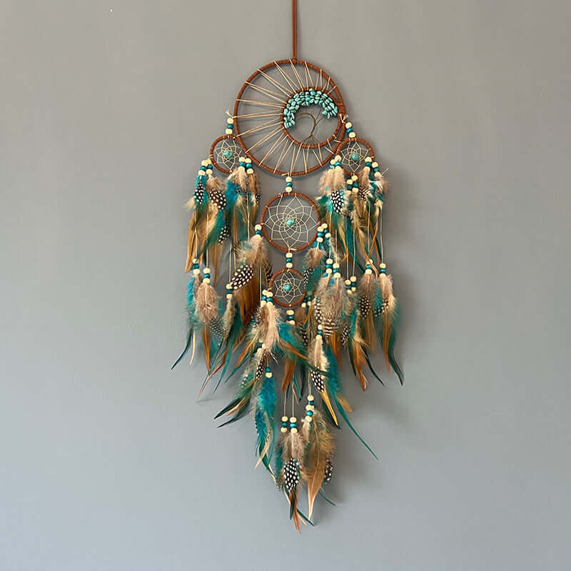 Beautiful Indian dreamcatcher pendant with colorful feathers, ideal for home decoration, featuring a unique European style.