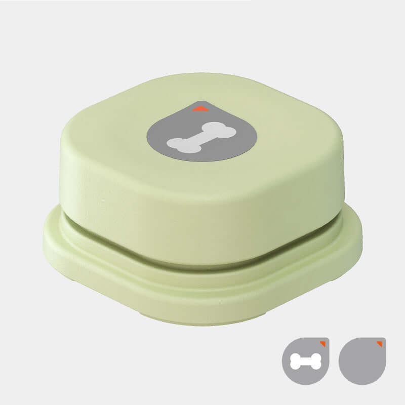 Durable dog communication button in green for recording messages, promoting pet interaction and activity.