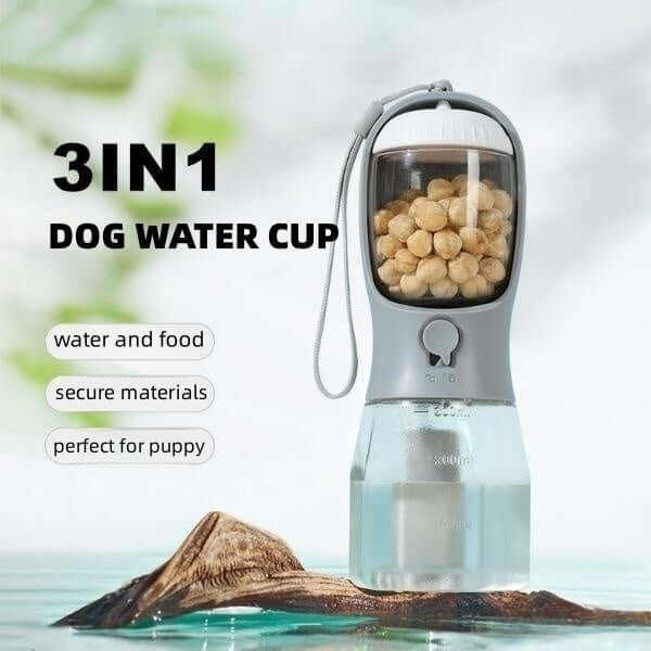 Portable Dog Water Cup 3-in-1 Drinking Food & Waste Bag