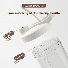 Electric shaker bottle showcasing double cup mouth options for easy drinking and cleaning.