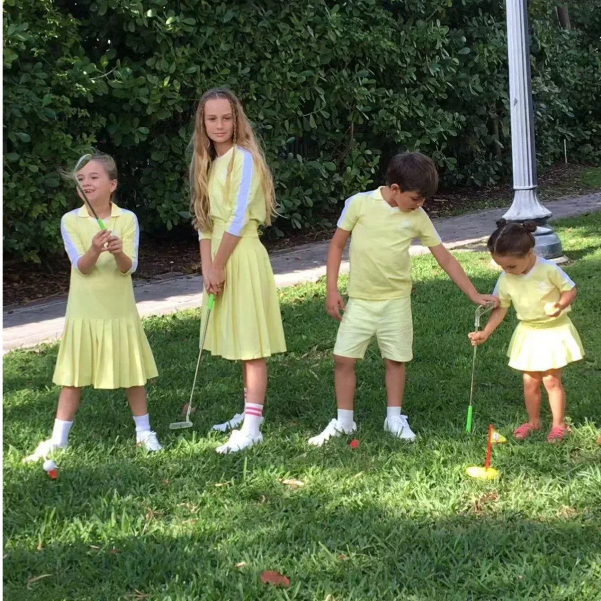 AP 2025 SS golf collection casual pleated clothing boys girls cotton casual sporty family matching clothes child dress shirt set