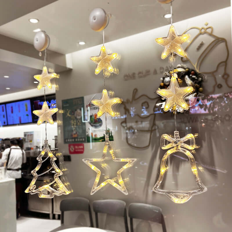 Christmas 3pcs LED Light Star Tree Hanging Sucker Lamp Wind