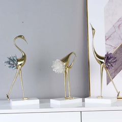 Luxury White Crane Ornament with Crystal and Marble Details