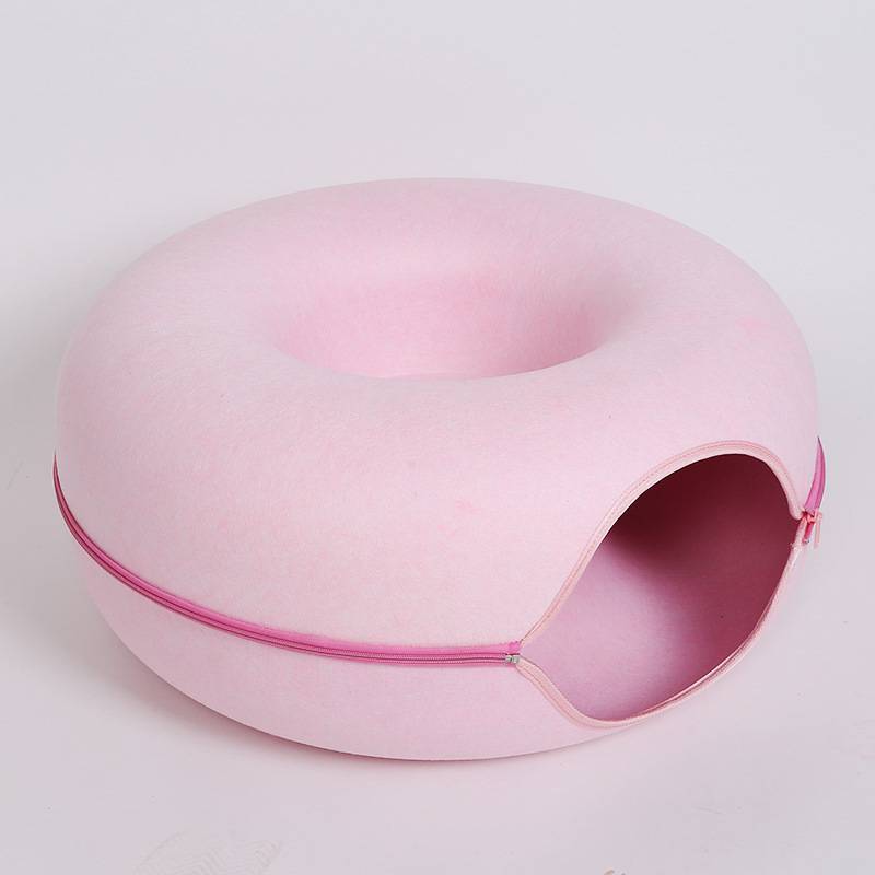 Donut Cat Tunnel Bed Pets House Natural Felt Pet Cat House