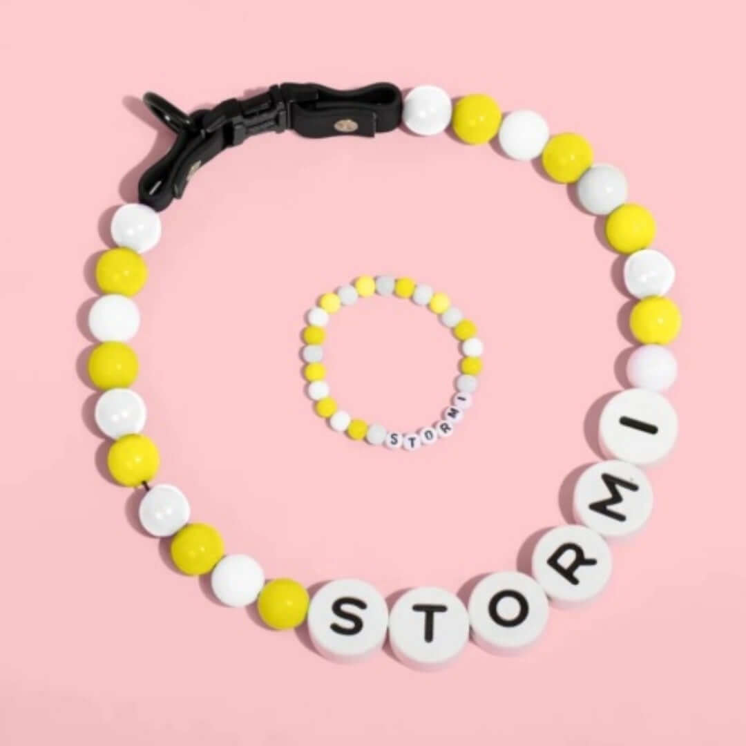 Pet Beaded Name Collar With Bracelet Set Custom Dog Collar 