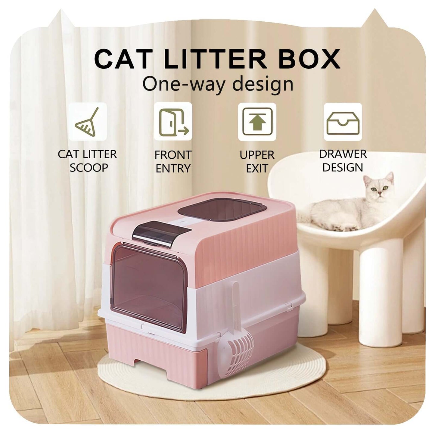 Large Cat Litter Box Easy Clean & Leak Proof