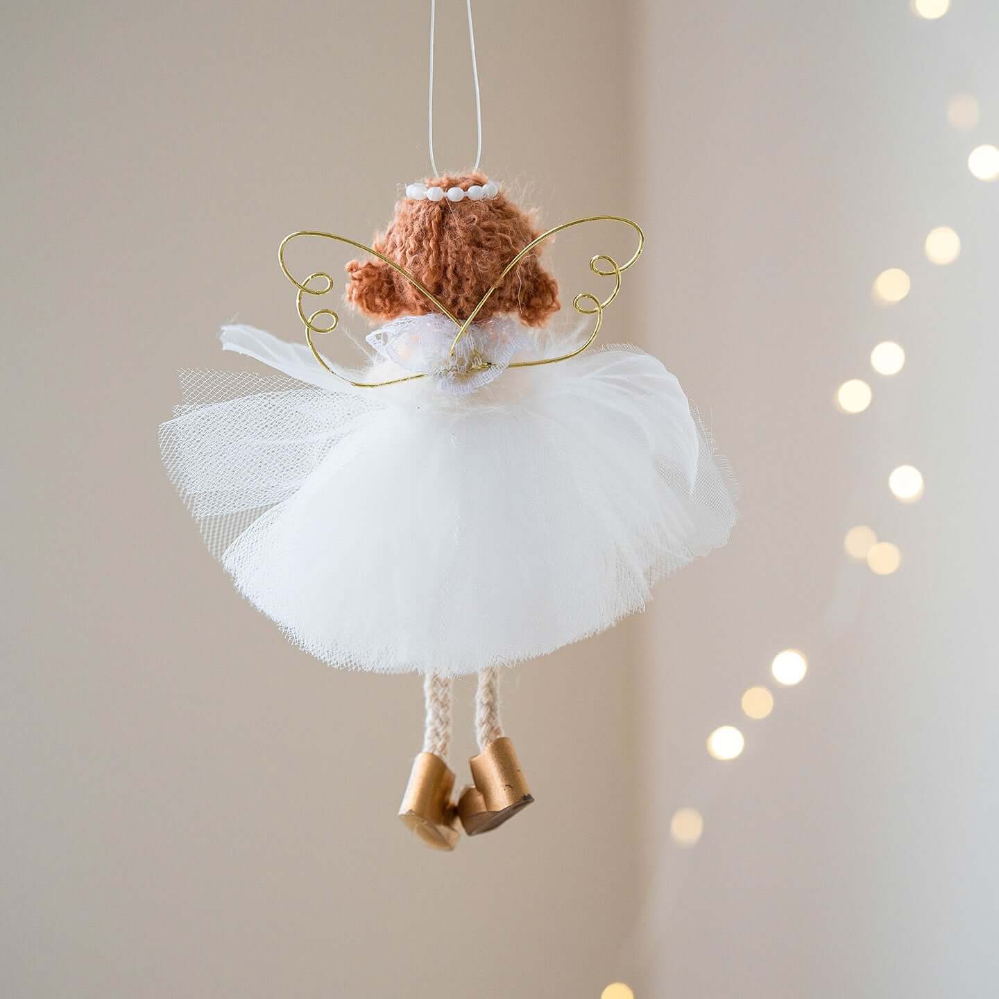 Christmas White Tulle Skirt Golden Wings Angel Girl Pendant