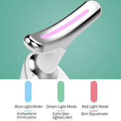 EMS Thermal Neck Massager with blue, green, red light modes for skin tightening and rejuvenation.