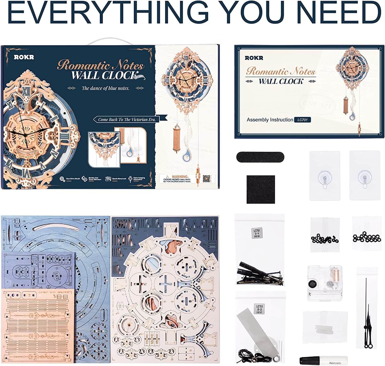 Robotime ROKR 3D Wooden Puzzle Wall Clock for Kids