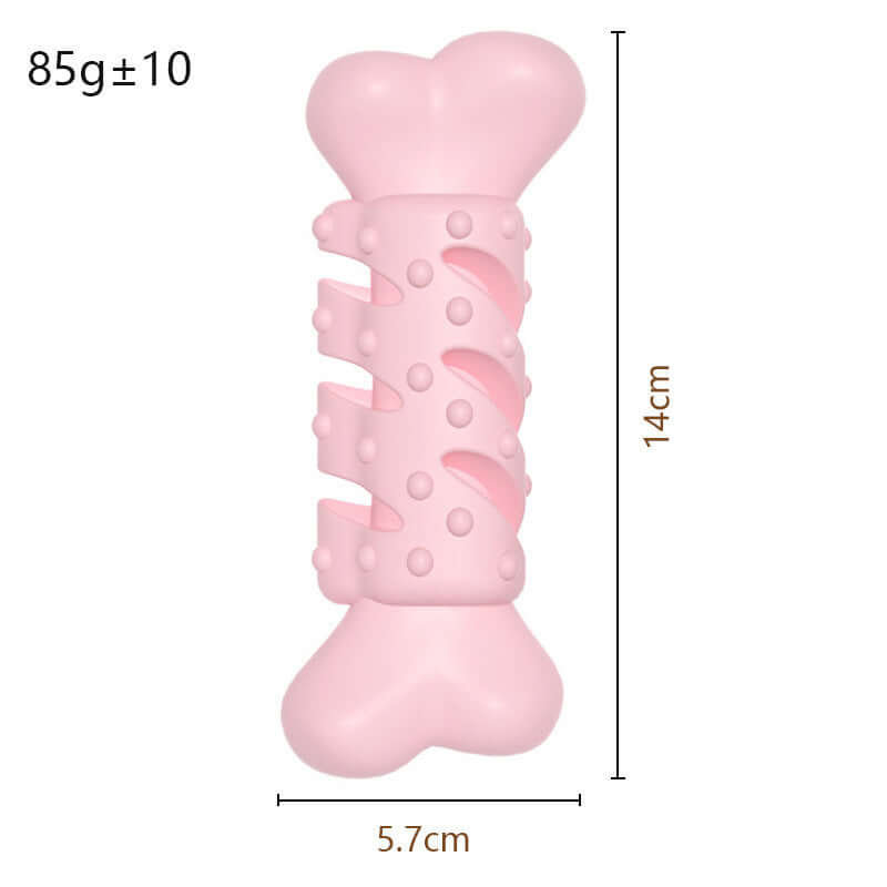 Pink TPR dog chewing teething toy, bone-shaped design with nubs, ideal for teething puppies and playful dogs.