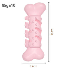 Pink TPR dog chewing teething toy, bone-shaped design with nubs, ideal for teething puppies and playful dogs.