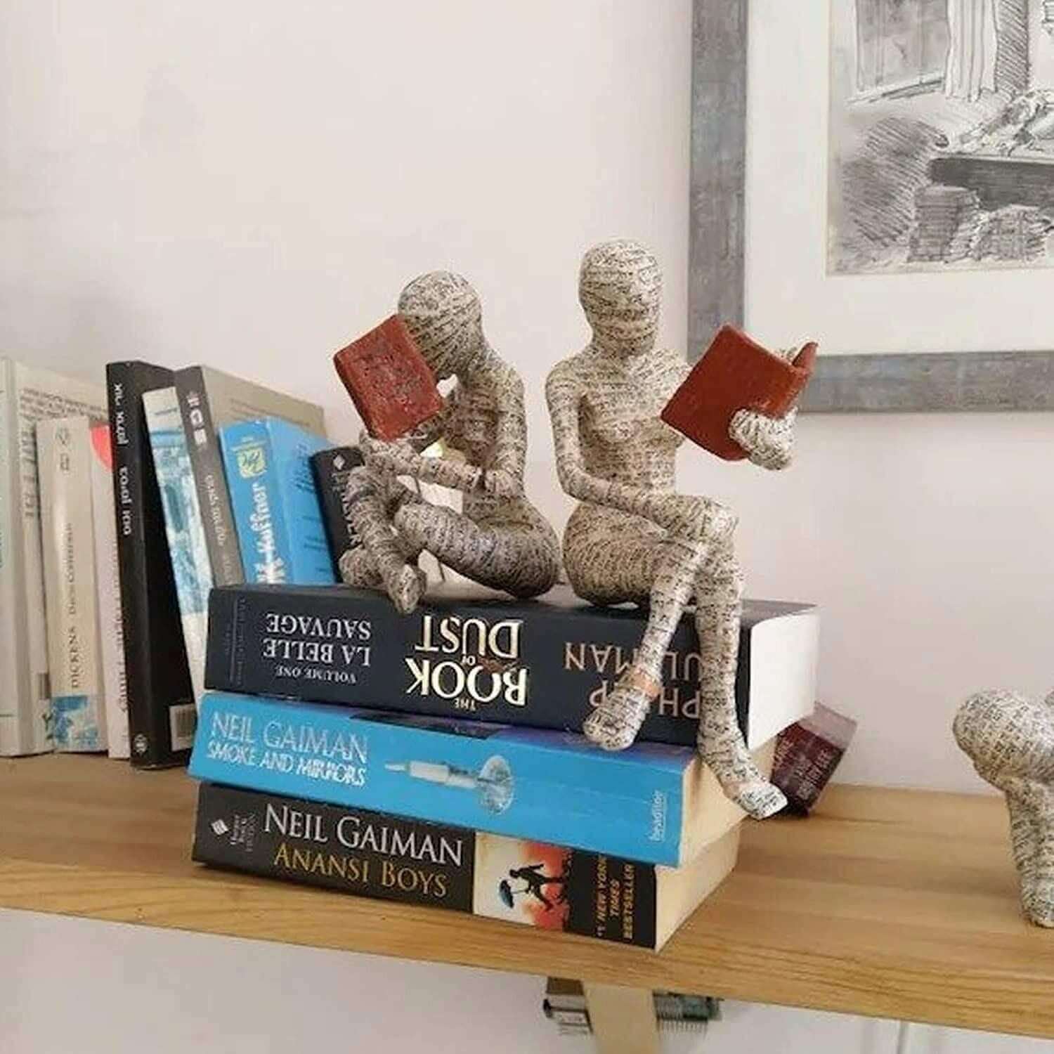 Home Decor Reading Woman Thinker Resin Statue - Elegant 
