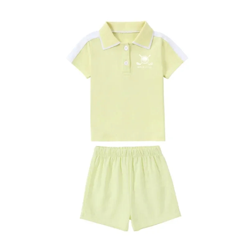 AP 2025 SS golf collection casual pleated clothing boys girls cotton casual sporty family matching clothes child dress shirt set