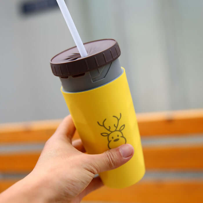 Portable Tumbler Cup  Double Wall Travel Bottle with Straw