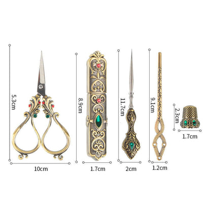  Affordable Luxury Inlaid With Phoenix Tail Scissors Set - five-piece scissors set with intricate designs.