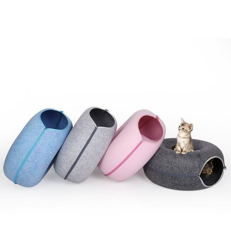 Donut Cat Tunnel Bed Pets House Natural Felt Pet Cat House