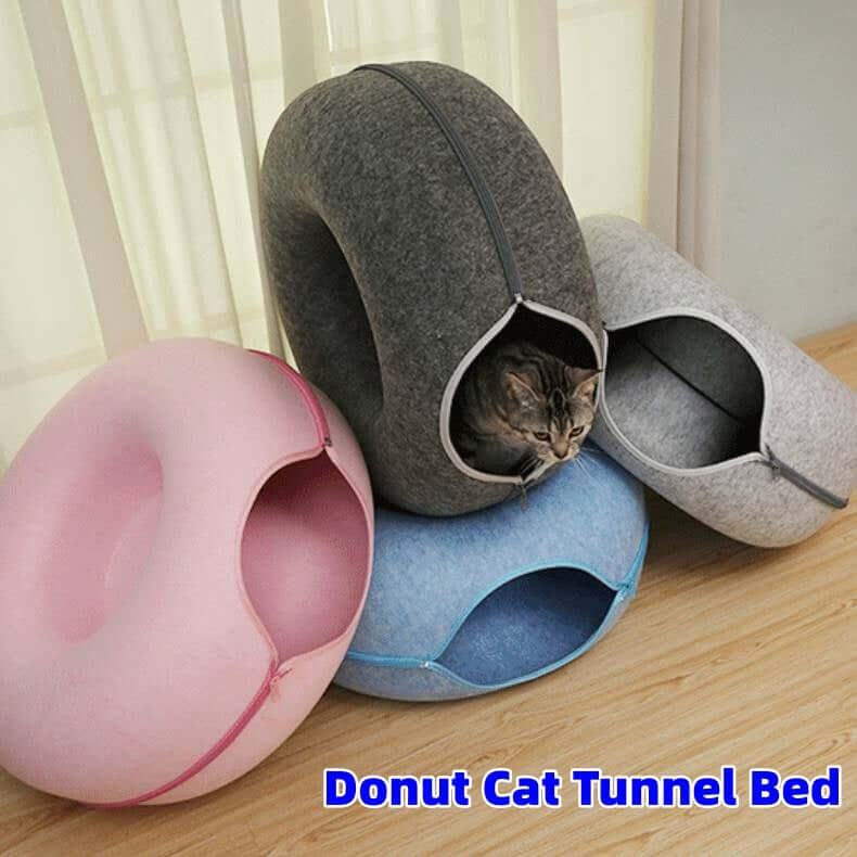 Donut Cat Tunnel Bed Pets House Natural Felt Pet Cat House