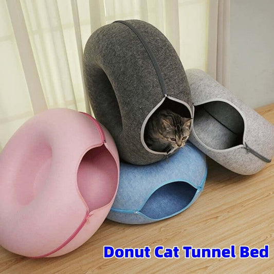 Donut Cat Tunnel Bed Pets House Natural Felt Pet Cat House