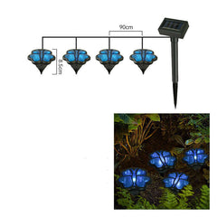 Waterproof solar LED bird light string with blue flower design, perfect for home decor and outdoor illumination.