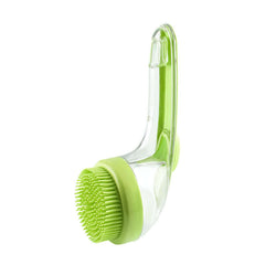 Long handle pet bath brush with soft bristles for easy grooming and cleaning of dogs and cats.