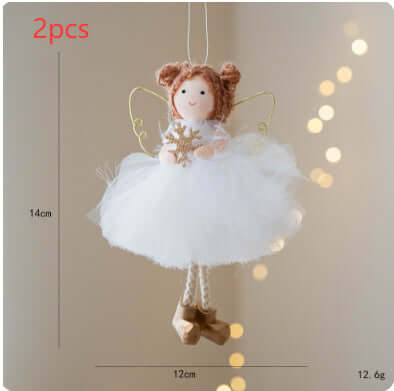 Christmas White Tulle Skirt Golden Wings Angel Girl Pendant