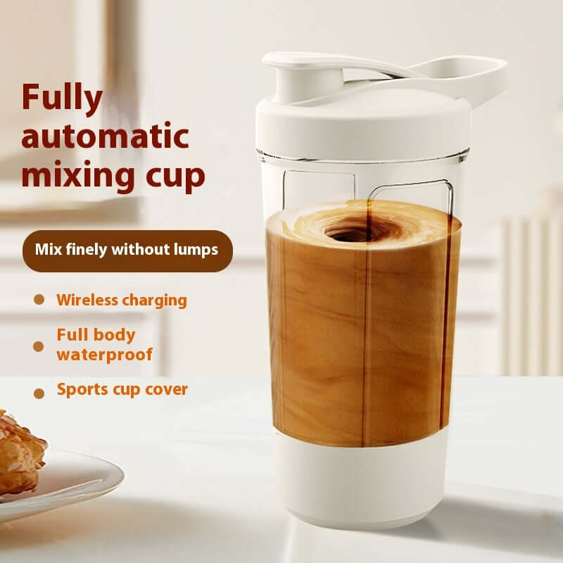 Fully automatic mixing cup for smooth blends, featuring wireless charging and waterproof design, ideal for protein shakes.