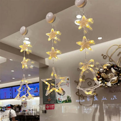 Christmas 3pcs LED Light Star Tree Hanging Sucker Lamp Wind