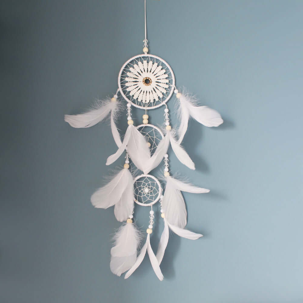 Elegant Indian dreamcatcher home decoration pendant in black and white, ideal for European style interiors.