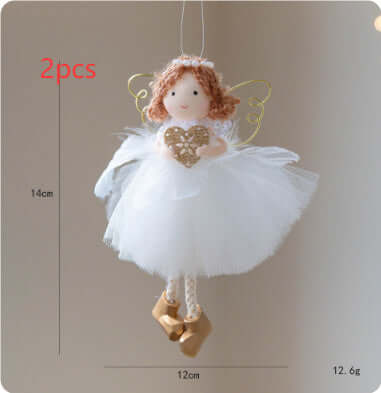 Christmas White Tulle Skirt Golden Wings Angel Girl Pendant