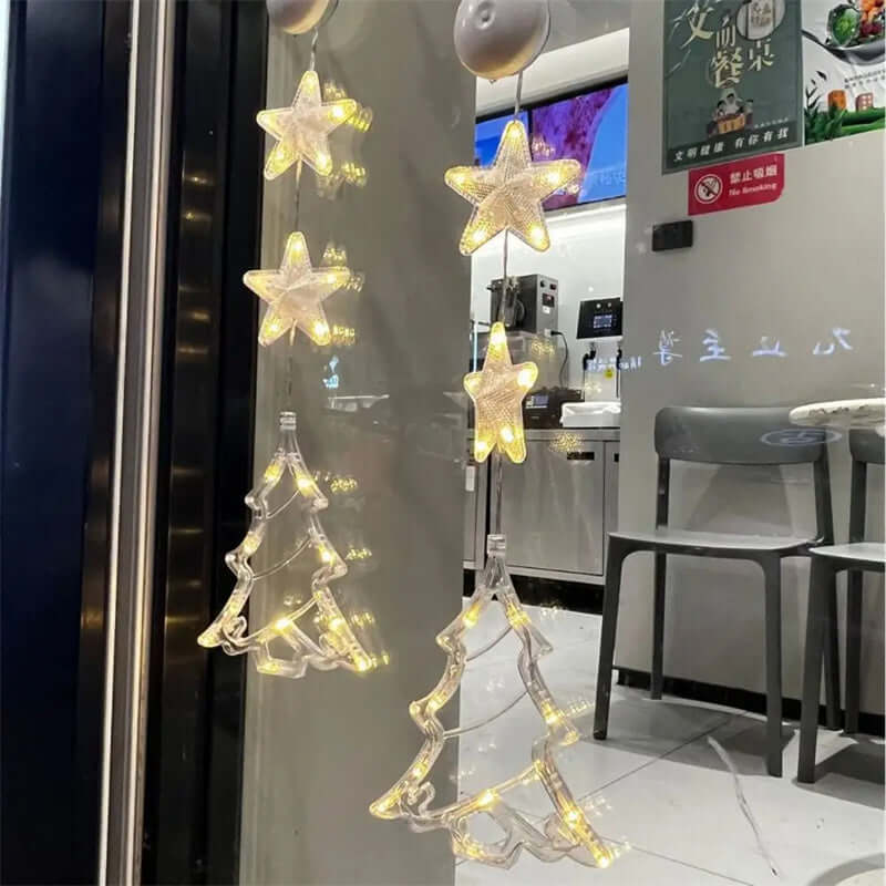 Christmas 3pcs LED Light Star Tree Hanging Sucker Lamp Wind