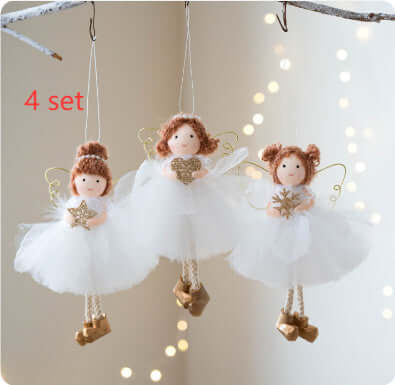 Christmas White Tulle Skirt Golden Wings Angel Girl Pendant