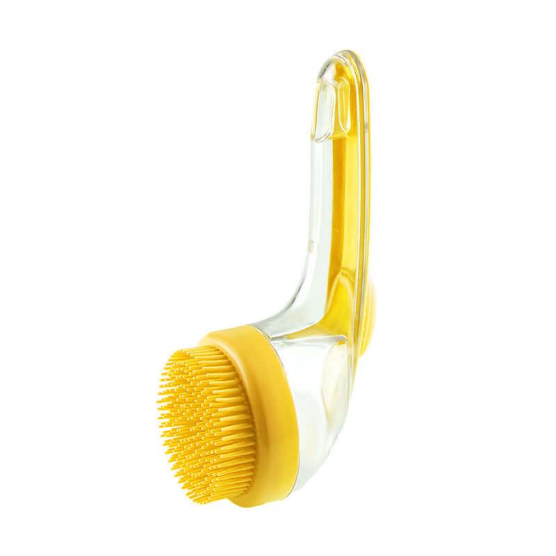 Long handle pet bath brush with soft bristles for effective grooming and cleaning, ideal for dogs and cats.