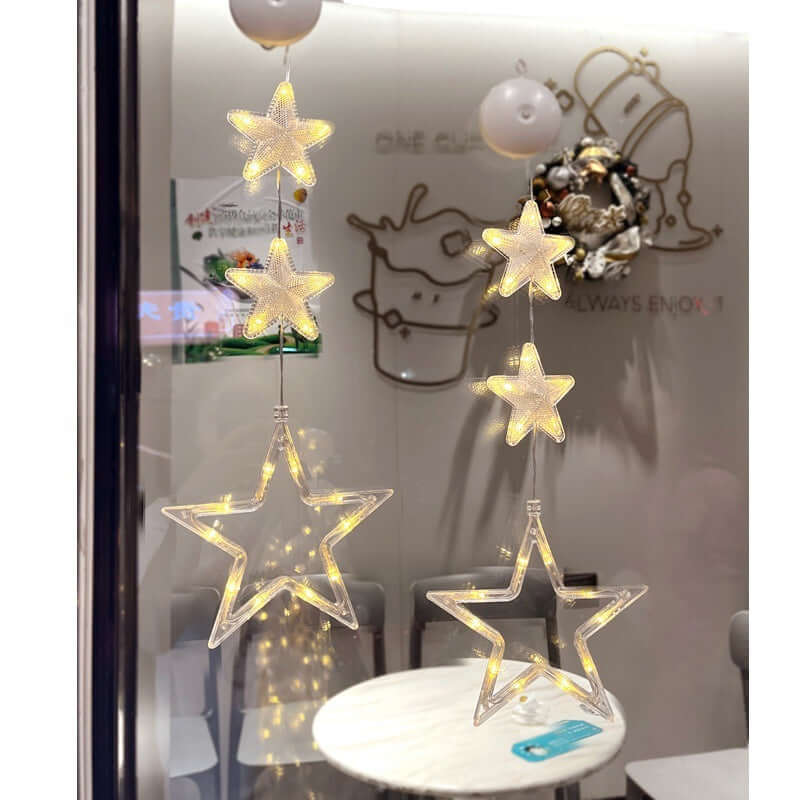 Christmas 3pcs LED Light Star Tree Hanging Sucker Lamp Wind