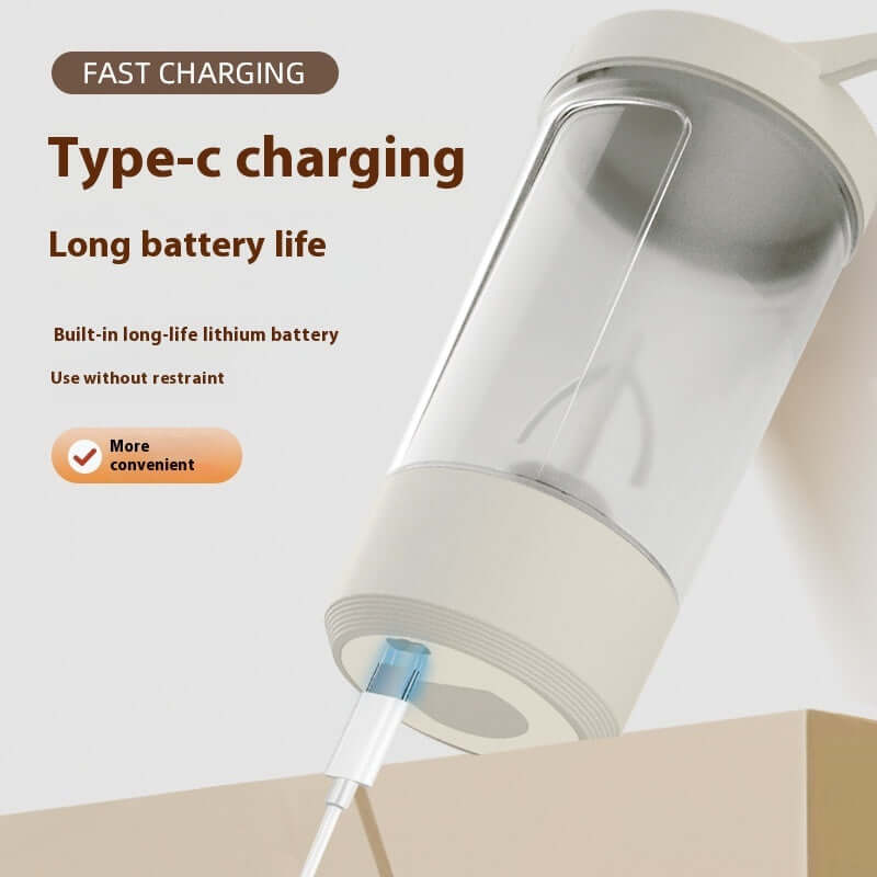 Electric protein shaker bottle with Type-C charging and long battery life for effortless mixing.