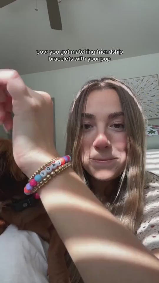 Pet Beaded Name Collar With Bracelet Set Custom Dog Collar