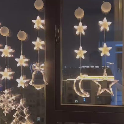 Christmas 3pcs LED Light Star Tree Hanging Sucker Lamp Wind