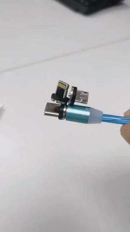Flowing Light Magnetic Streamer Data Line Cable end with connectors for iPhone and Android devices.