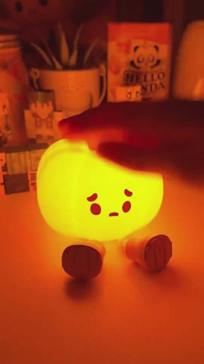 Cute pumpkin night light lamp with a sad expression, ideal as a kids' bedside decor and Halloween decoration.