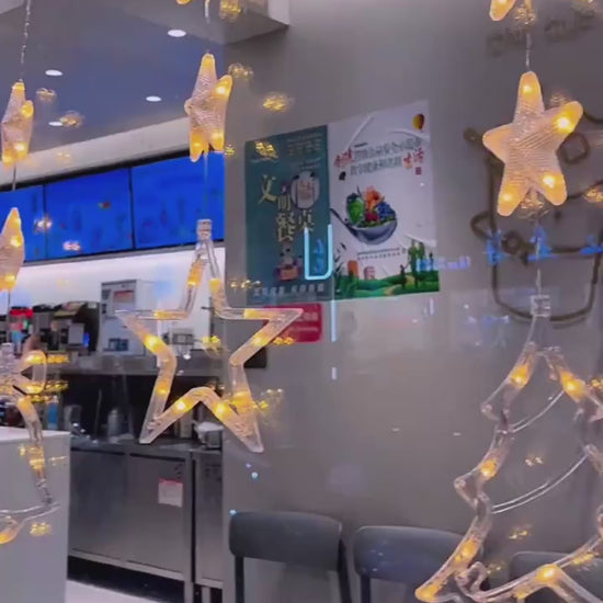 Christmas 3pcs LED Light Star Tree Hanging Sucker Lamp Wind