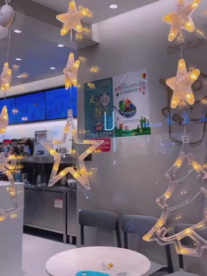 Christmas 3pcs LED Light Star Tree Hanging Sucker Lamp Wind