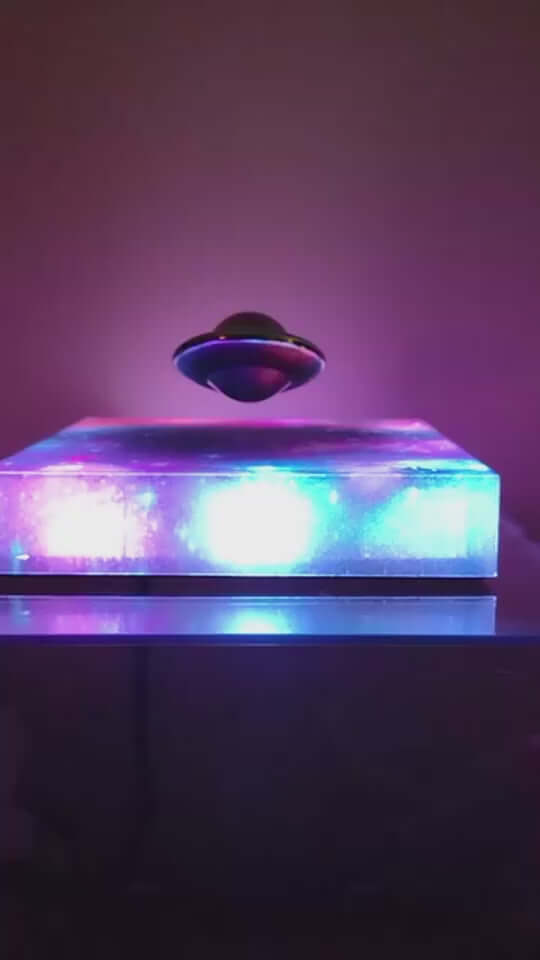 Levitating UFO color galaxy lamp with colorful lighting and magnetic suspension, showcasing a unique home decor piece.