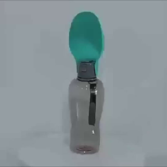 800ml portable dog water bottle with integrated bowl for outdoor hydration, perfect for hikes and travel.